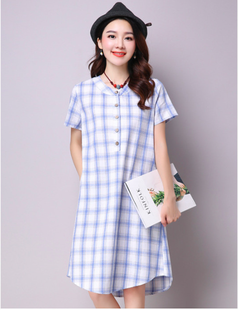 WD7169 Fashion Checker Dress Blue