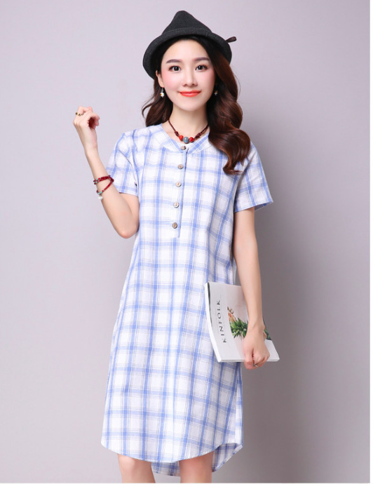 WD7169 Fashion Checker Dress Blue