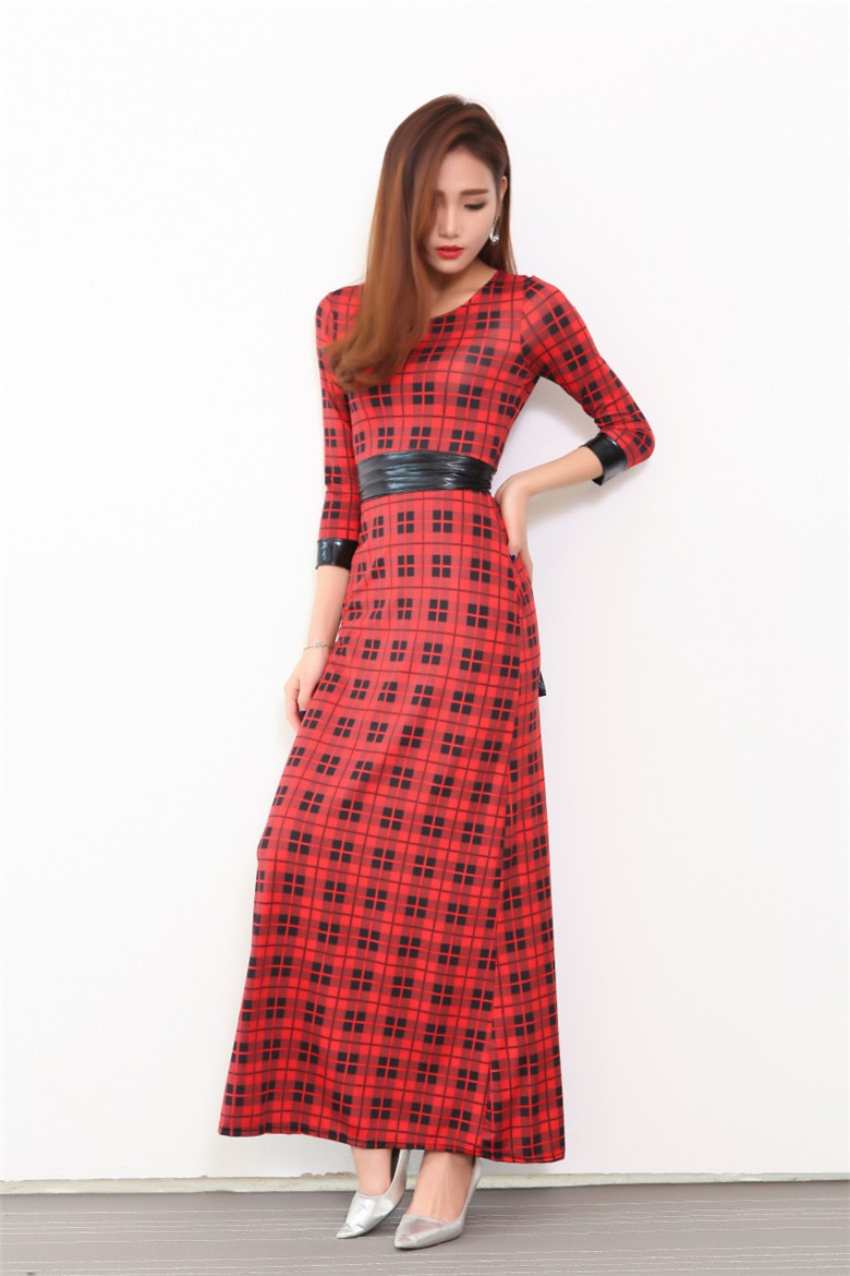 WD6990 Checker Maxi Dress Red