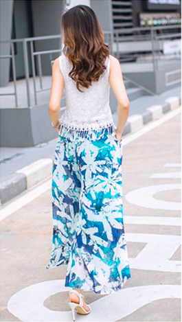 WP7182 Chiffon Floral Pant Blue