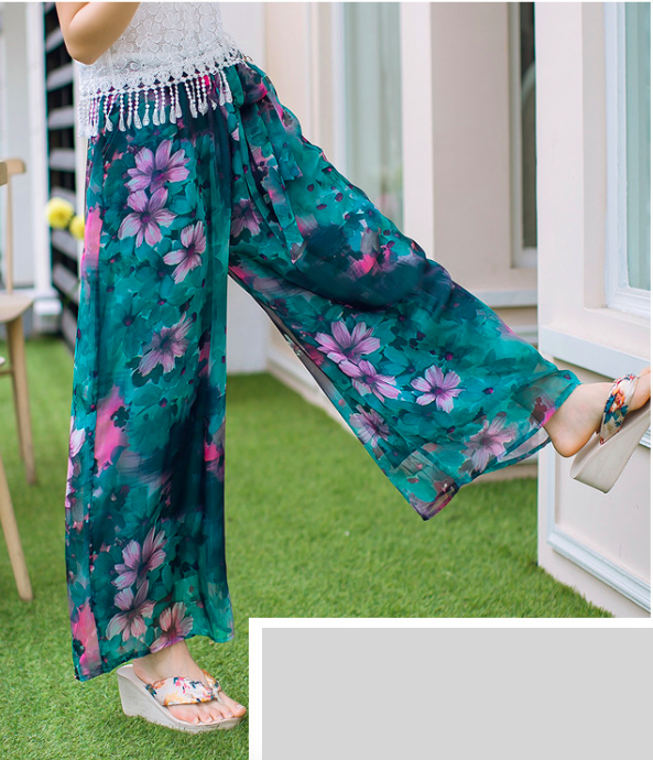 WP7182 Chiffon Floral Pant Green