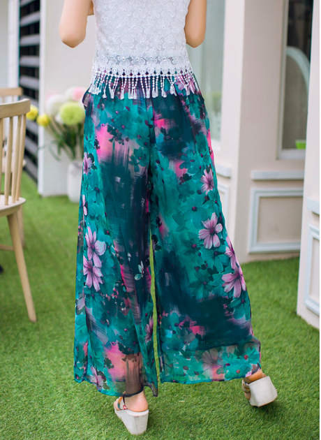 WP7182 Chiffon Floral Pant Green