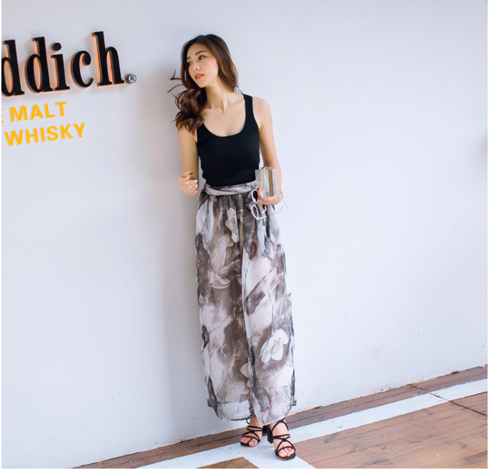 WP7182 Chiffon Floral Pant Grey