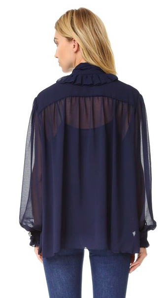 WT7194 Chiffon Top Dark Blue