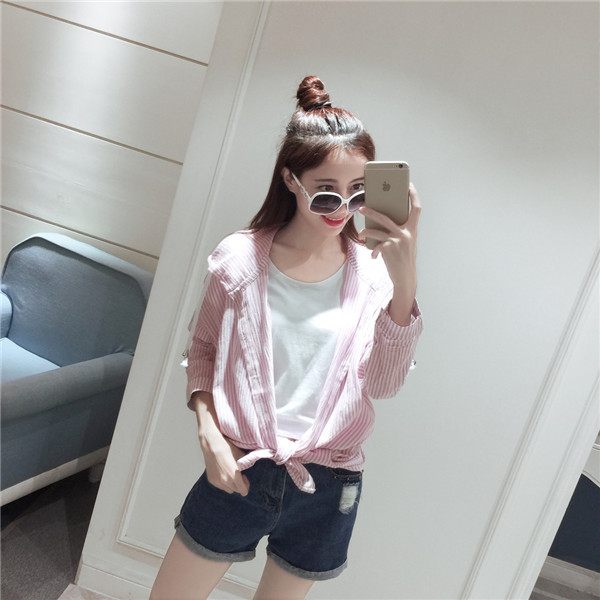 WT7197 Stylish Stripe Top Pink