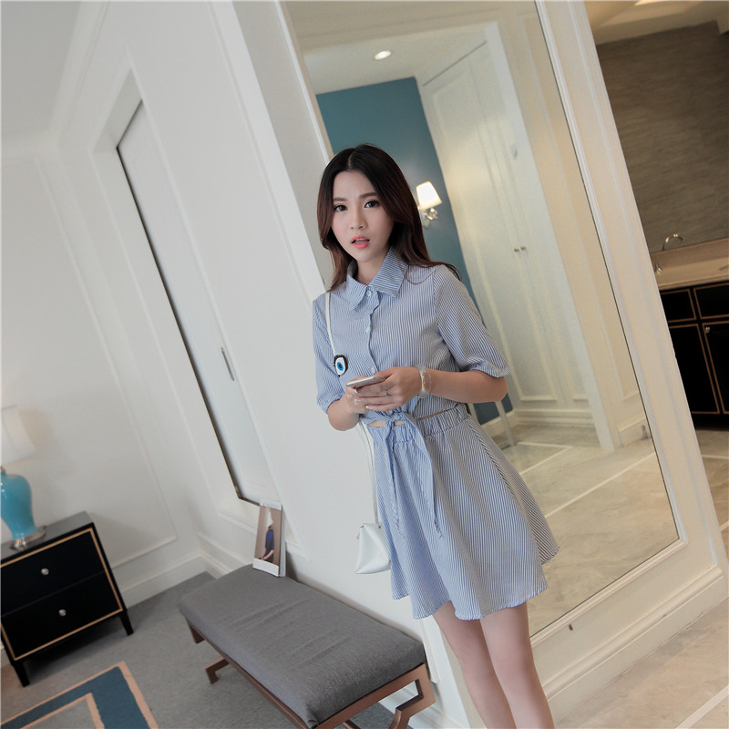 WD7215 One Piece Stripe Dress Blue