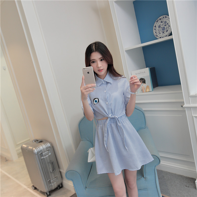 WD7215 One Piece Stripe Dress Blue