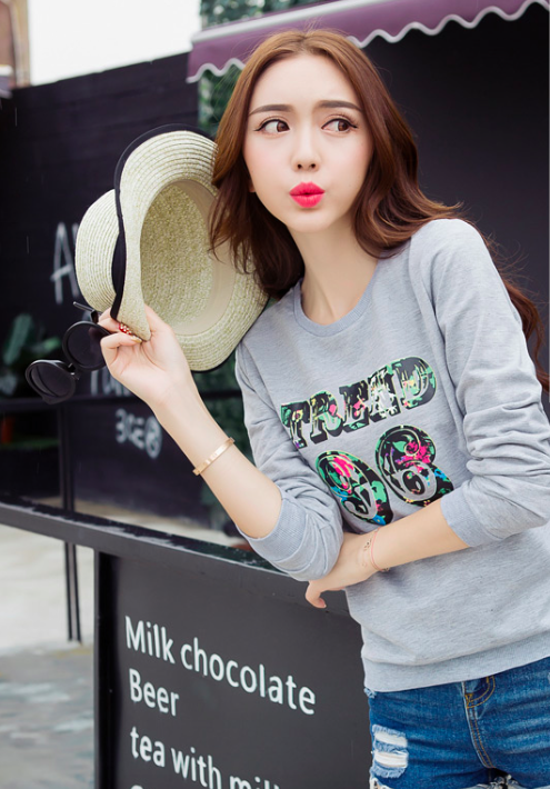 WT7253 Korea Stylish Top Grey