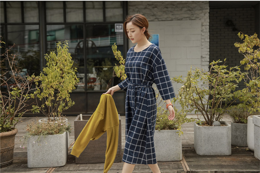 WD7290 Classic Checker Dress Dark Blue