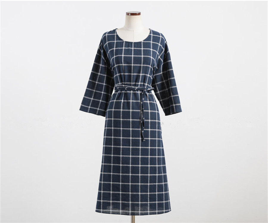 WD7290 Classic Checker Dress Dark Blue