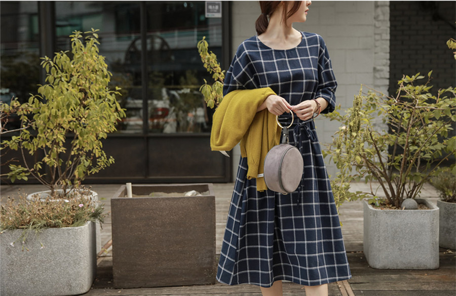 WD7290 Classic Checker Dress Dark Blue