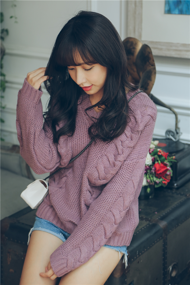 WT7298 Casual Knit Top Purple