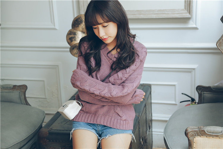 WT7298 Casual Knit Top Purple