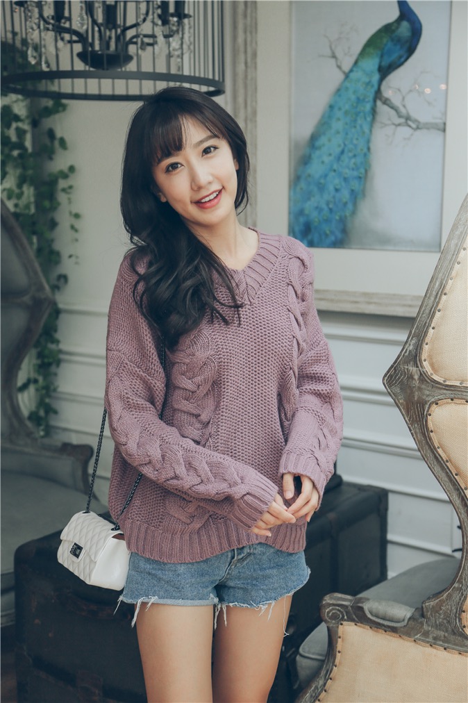 WT7298 Casual Knit Top Purple