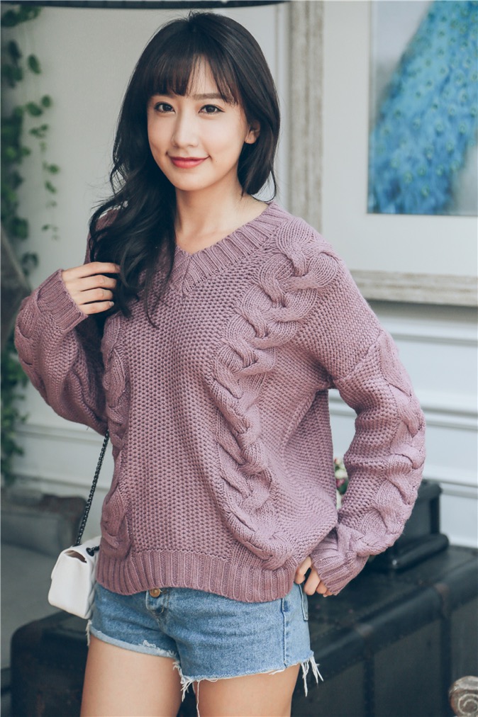 WT7298 Casual Knit Top Purple