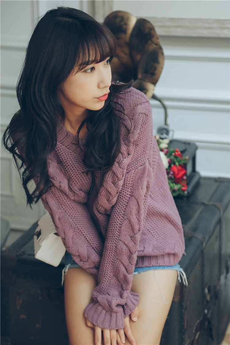 WT7298 Casual Knit Top Purple