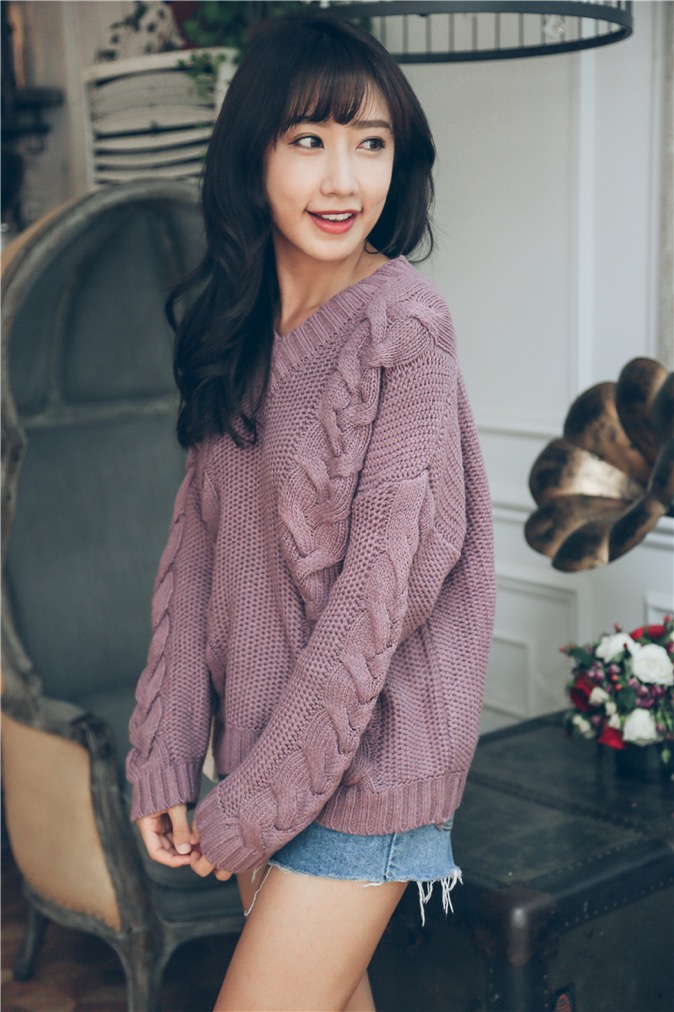 WT7298 Casual Knit Top Purple