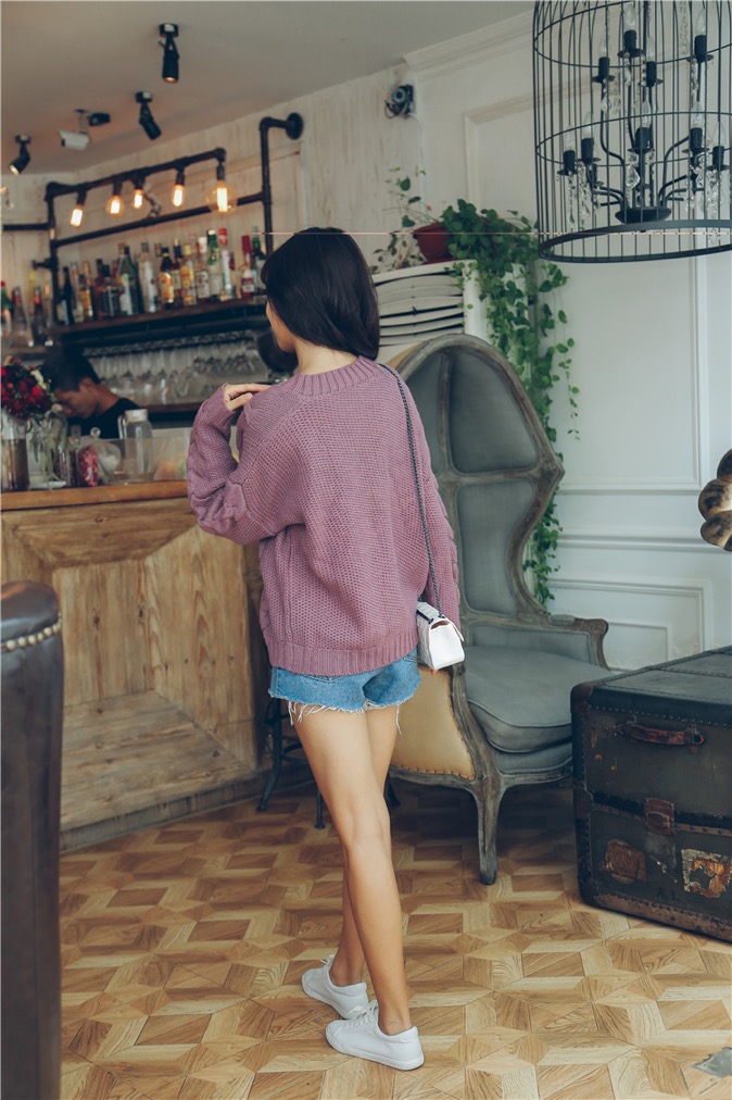 WT7298 Casual Knit Top Purple