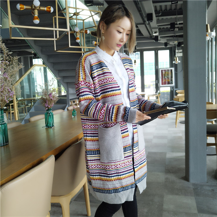 WJ7300 Abstract Long Cardigan Grey