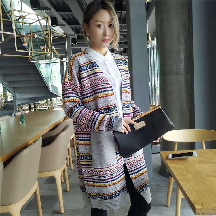 WJ7300 Abstract Long Cardigan Grey