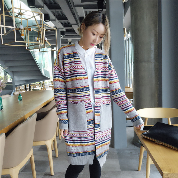 WJ7300 Abstract Long Cardigan Grey