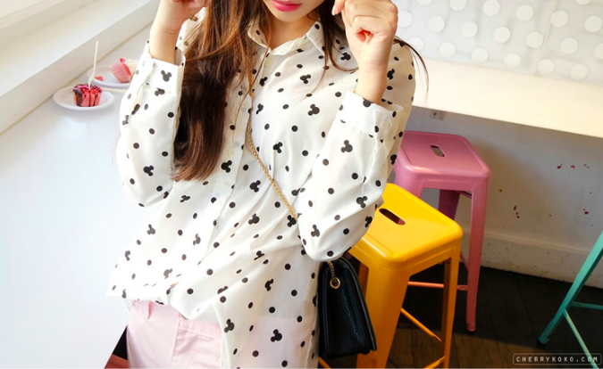 WT7315 Cute Collar Top White