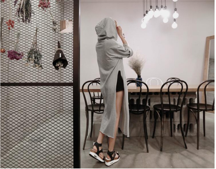 WD7324 Fashion Hooded Dress Grey