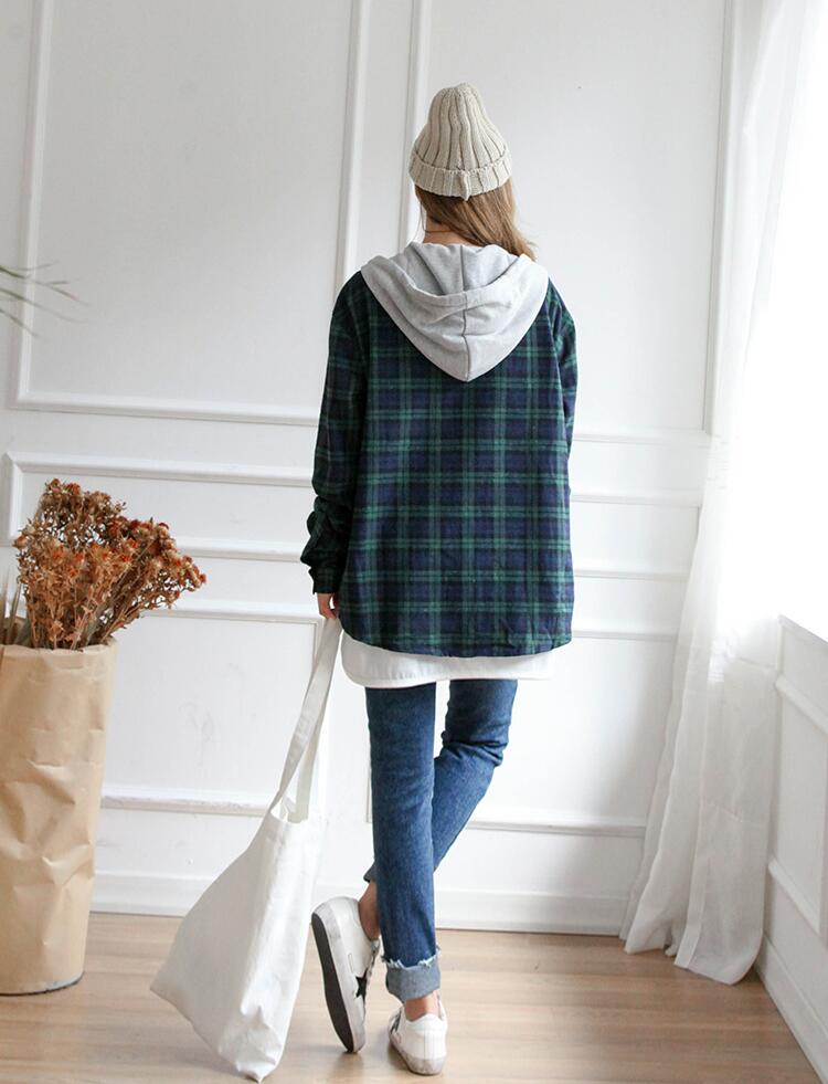 WJ7369 Checker Hooded Jacket Green