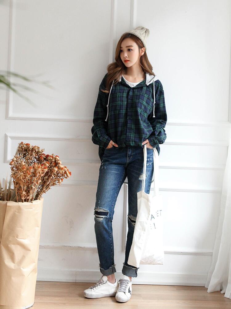 WJ7369 Checker Hooded Jacket Green