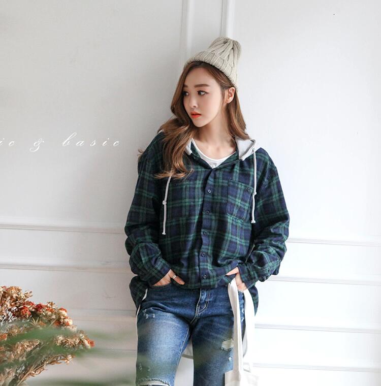 WJ7369 Checker Hooded Jacket Green