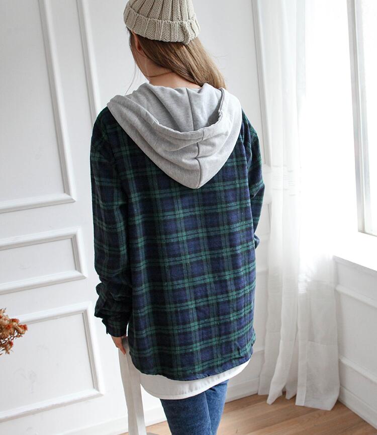 WJ7369 Checker Hooded Jacket Green