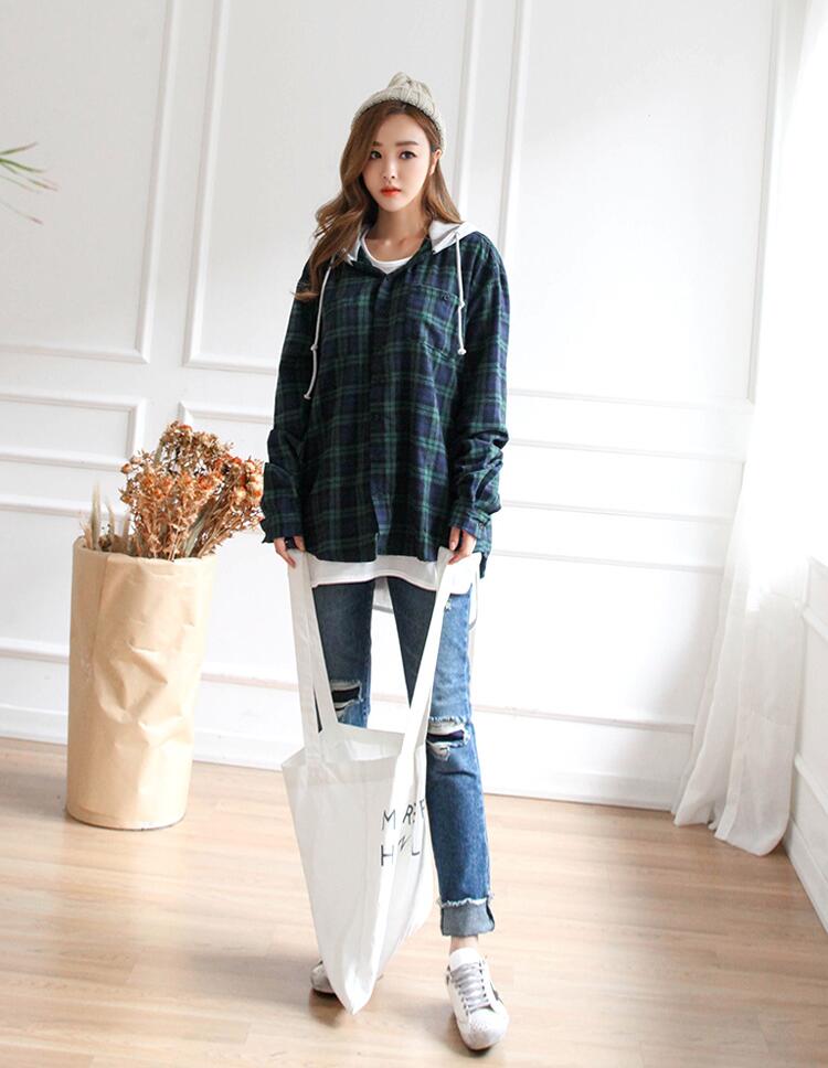 WJ7369 Checker Hooded Jacket Green