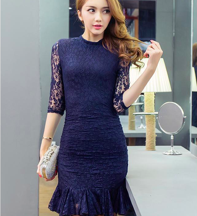 WD7379 Elegant Lace Dress Blue