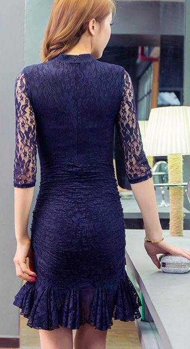 WD7379 Elegant Lace Dress Blue