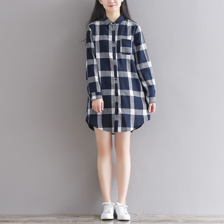 WD7380 Fashion Checker Dress Dark Blue