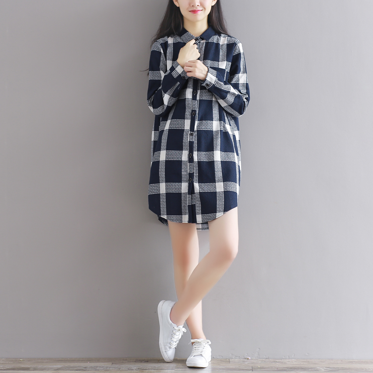 WD7380 Fashion Checker Dress Dark Blue