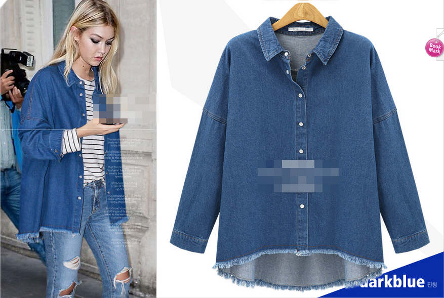 WT7382 Fashion Denim Top Dark Blue