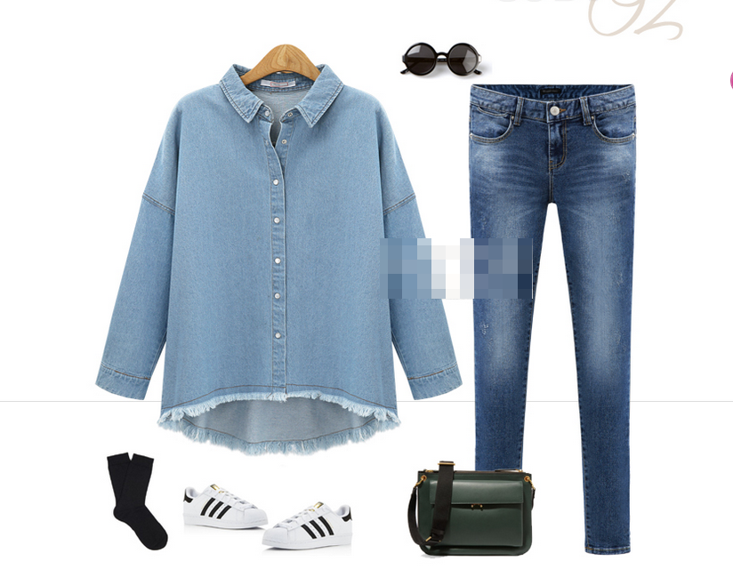 WT7382 Fashion Denim Top Light Blue