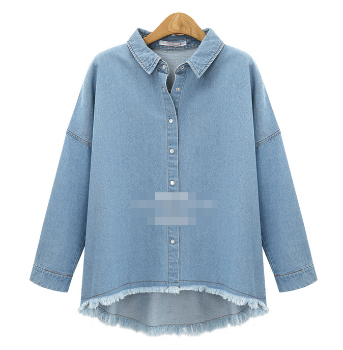 WT7382 Fashion Denim Top Light Blue