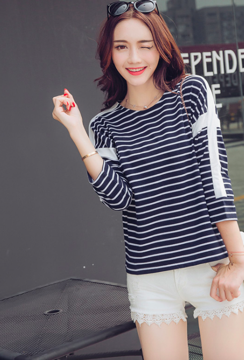 WT7388 Fashion Stripe Top Blue