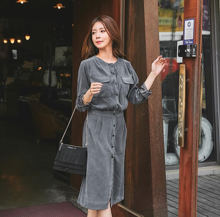 WD7390 Korea Stylish Dress Grey