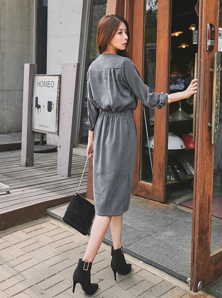 WD7390 Korea Stylish Dress Grey