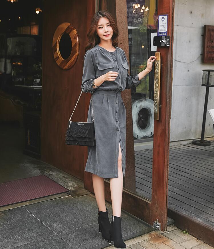 WD7390 Korea Stylish Dress Grey