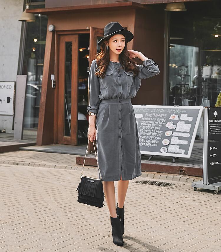 WD7390 Korea Stylish Dress Grey