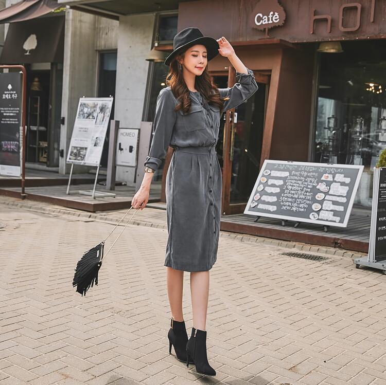 WD7390 Korea Stylish Dress Grey