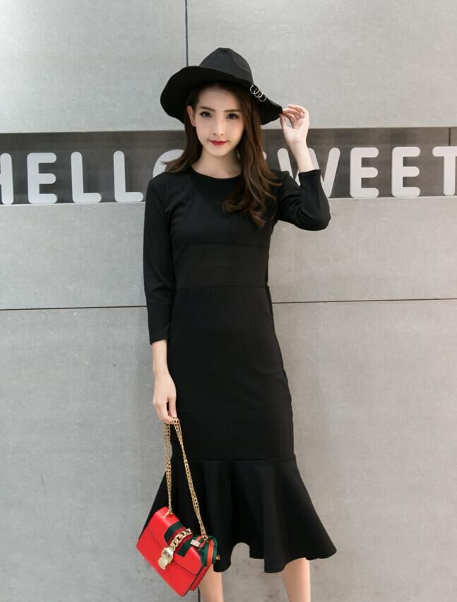 WD7419 Korea Fashion Dress Black