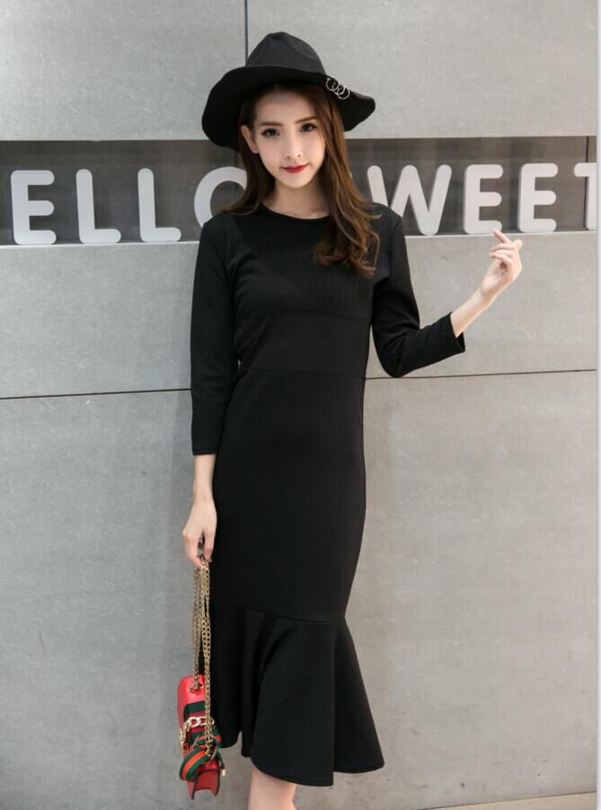 WD7419 Korea Fashion Dress Black