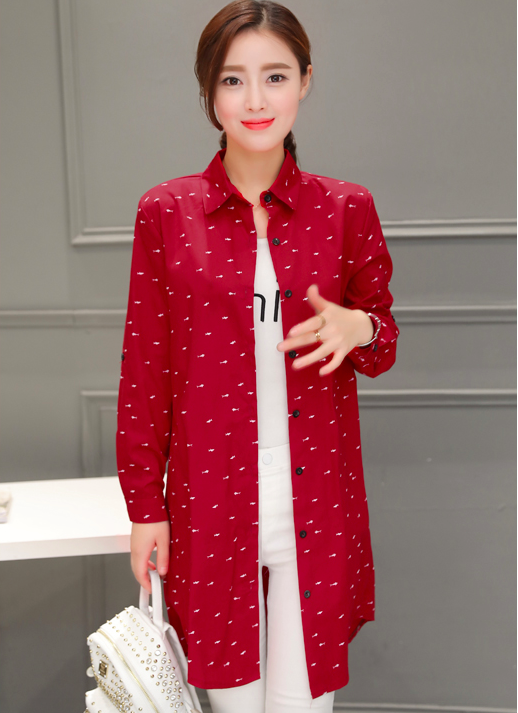 WT7420 Stylish Long Top Red