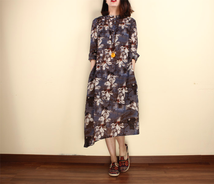 WD7426 Floral Dress Dark Blue