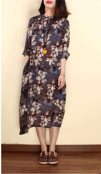 WD7426 Floral Dress Dark Blue